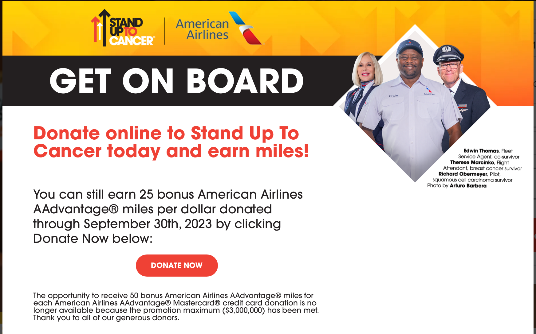 Stand Up to Cancer — Get up to 50X AA miles per donation