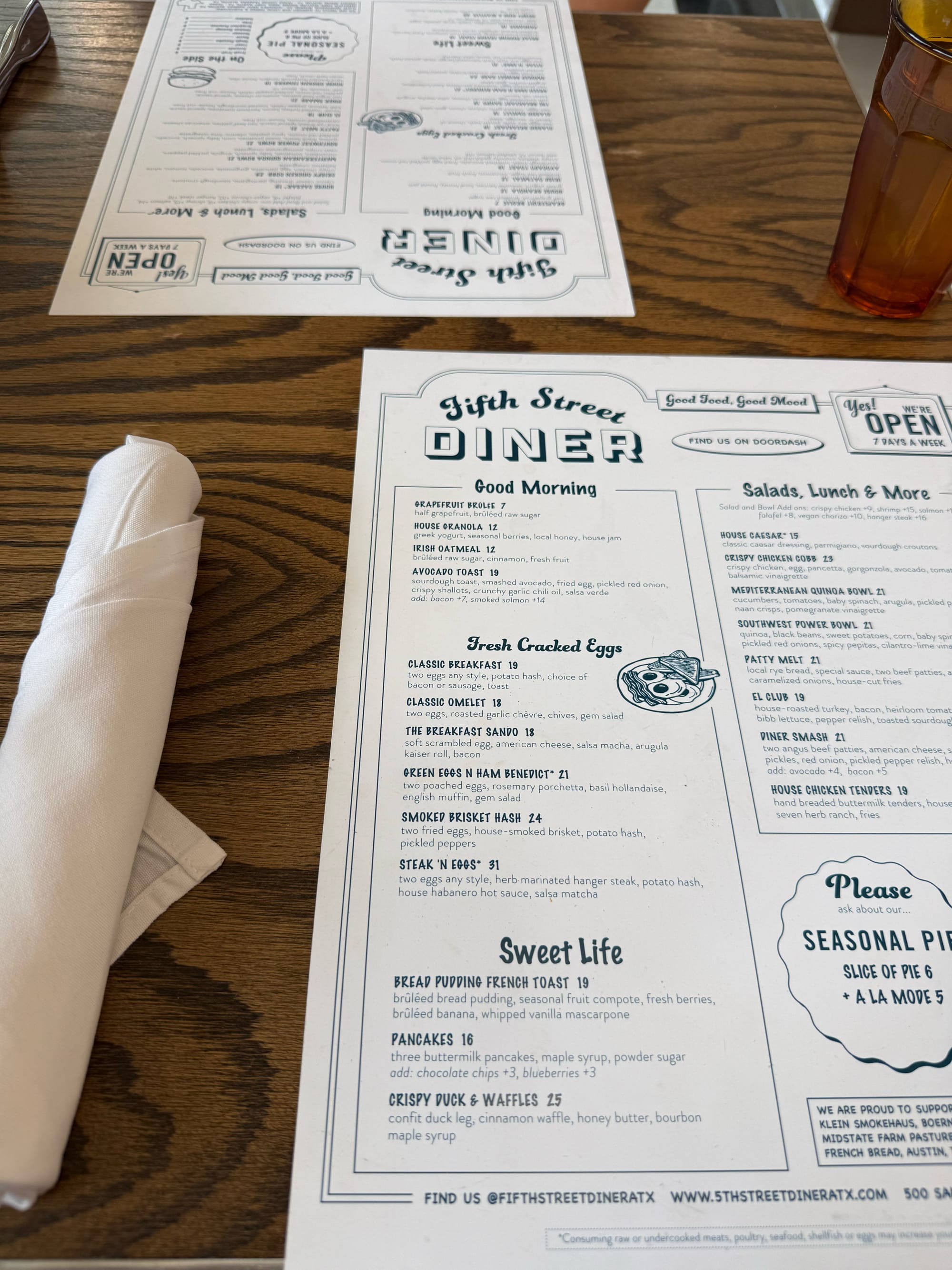 Breakfast menu