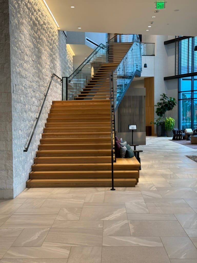 Stairs leading to 2nd floor pool