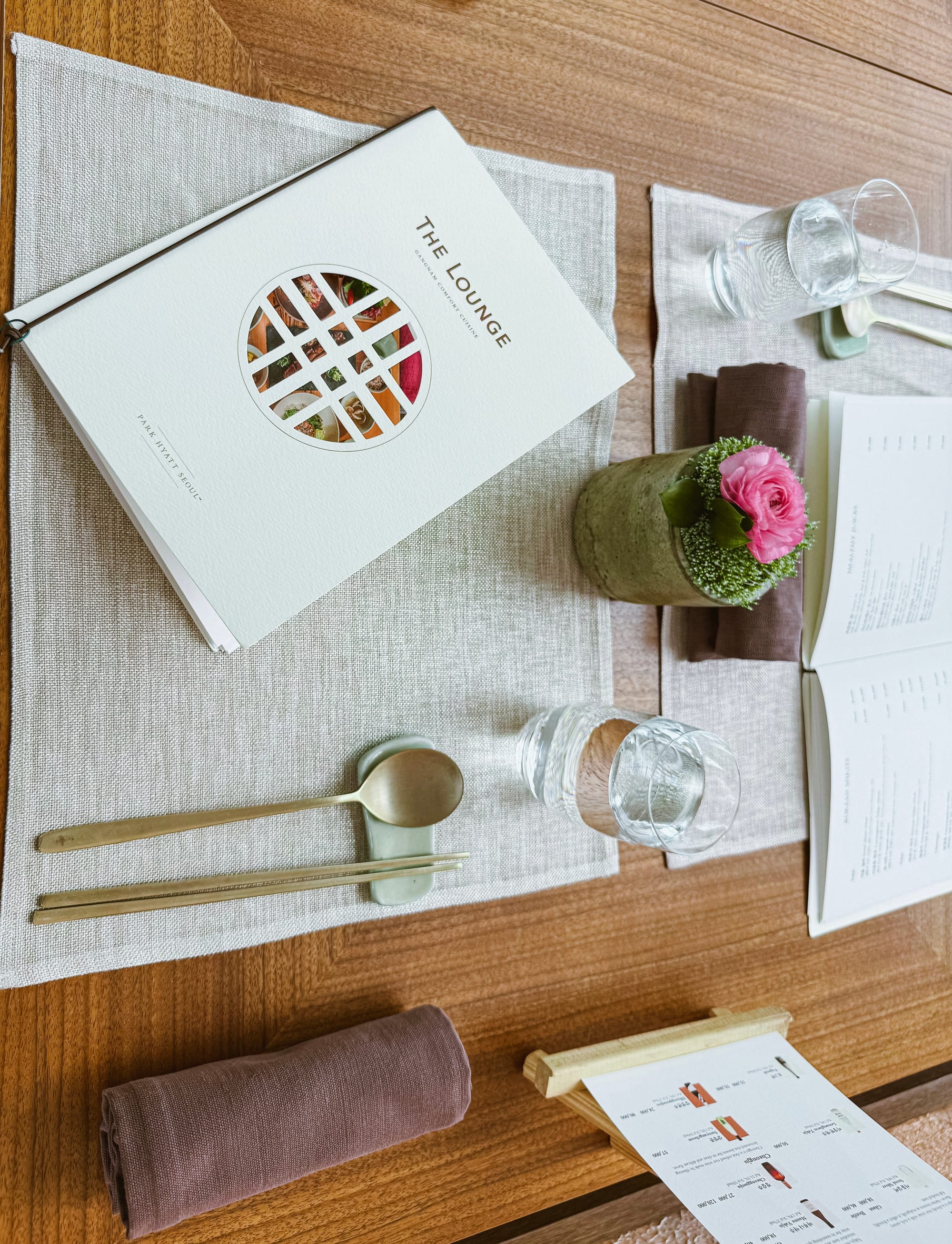 Menu for the lounge